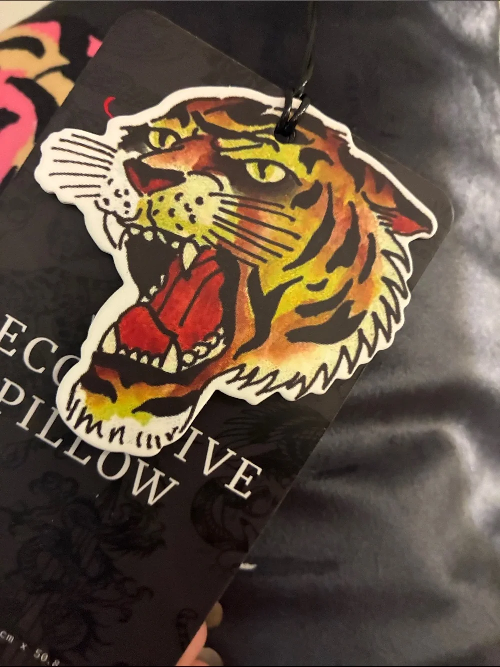 Ed Hardy Black Pillow with Colorful Roaring Tiger